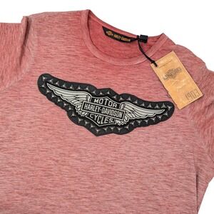 Harley-Davidson Womens Red Studded Wing Logo Slub Knit Tee XL NWT